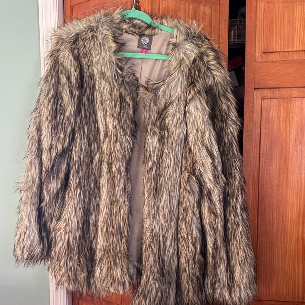 Vince Camuto Faux Fur Coat in Brown and Gray